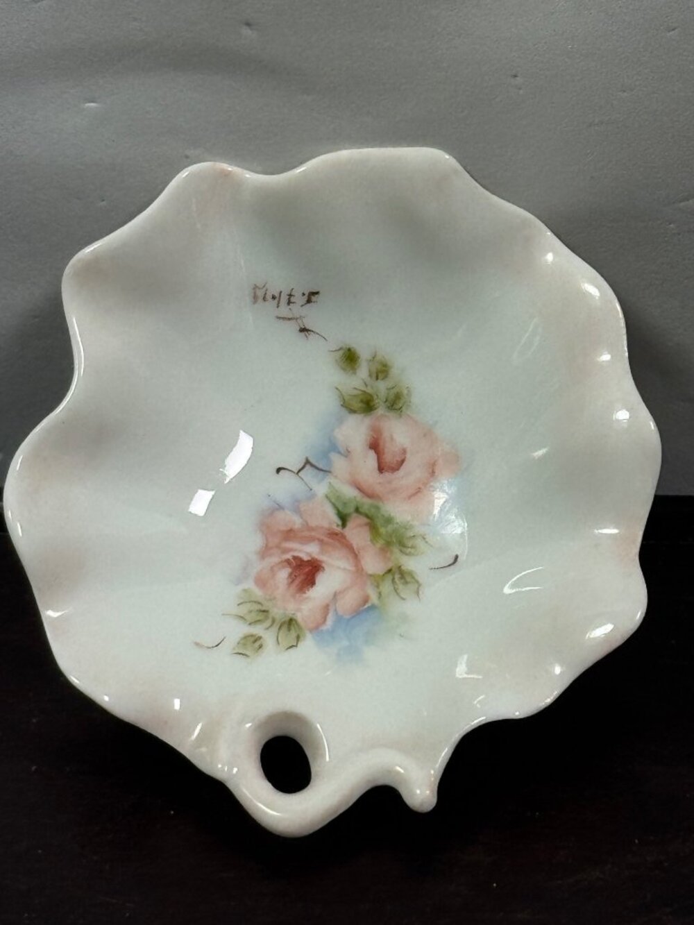 Limoges France Porcelain Floral Trinket Dish With Scalloped Edges - Signed